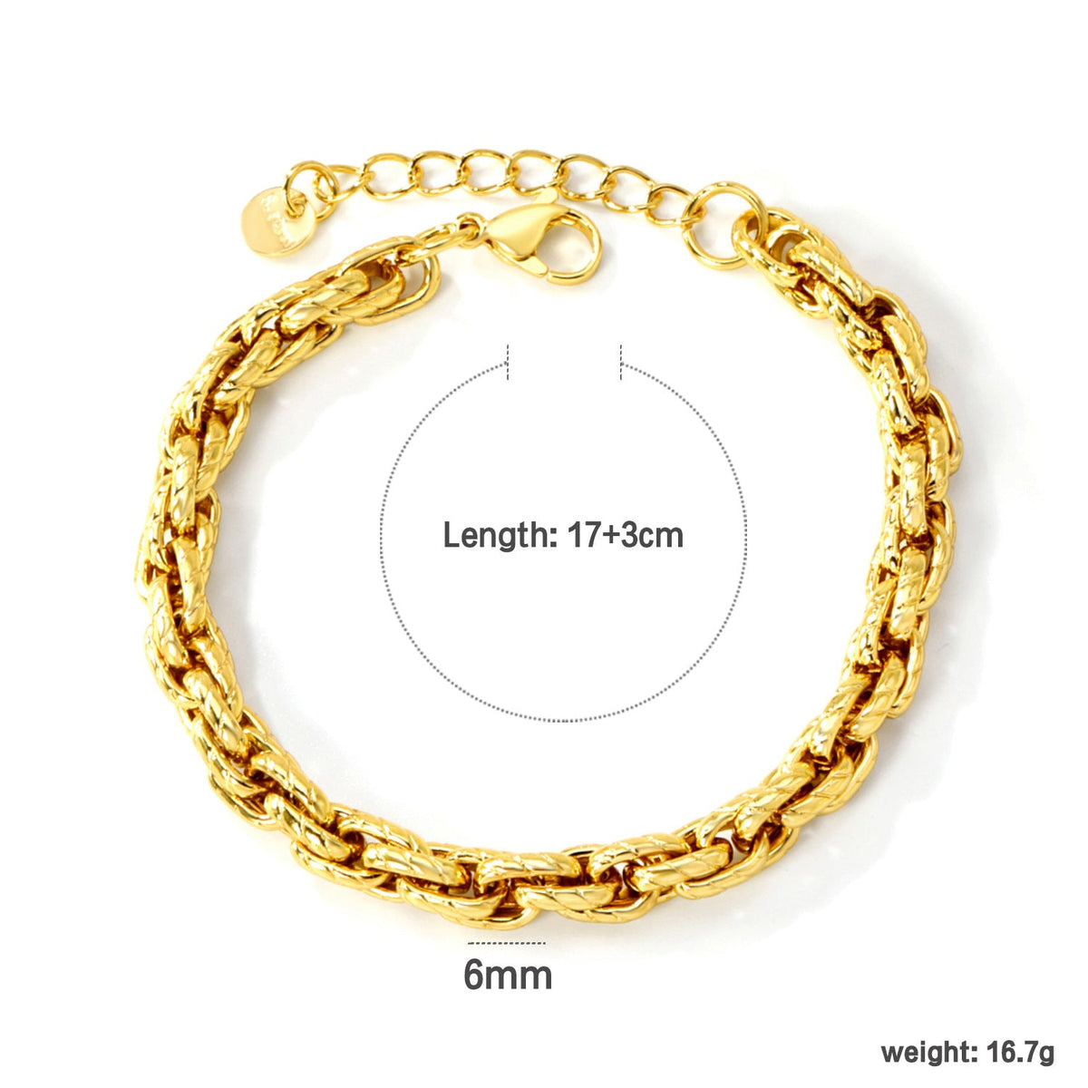 Bracelet pour femme en acier inoxydable plaqué or avec fermoir réglable