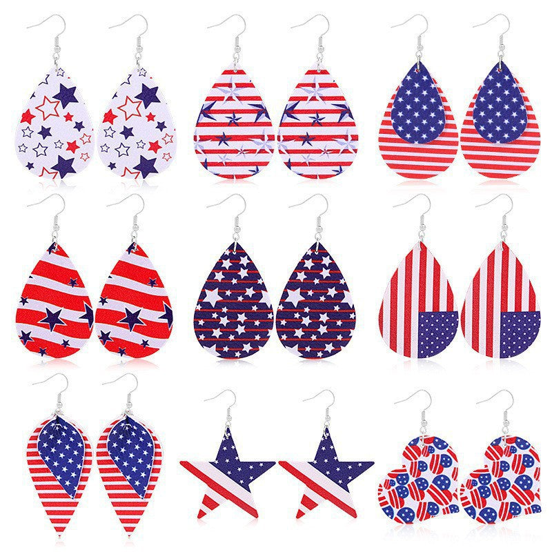 Boucles d'oreilles pendantes en forme de cœur avec imprimé drapeau