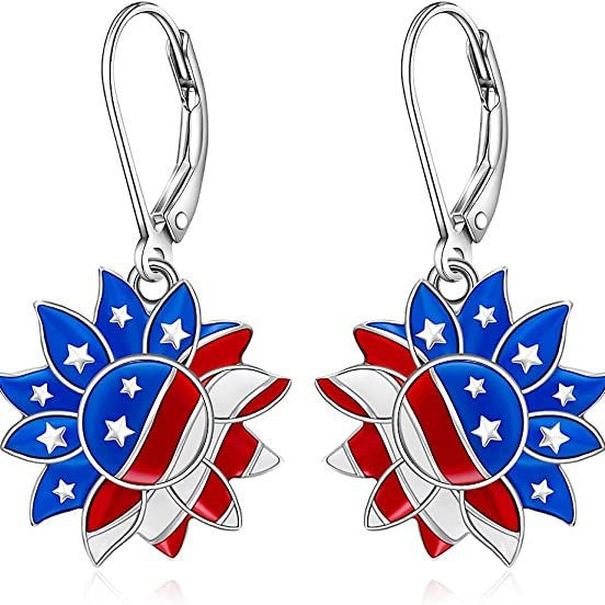 Boucles d'oreilles pendantes patriotiques signe de paix en émail avec fermoir à levier