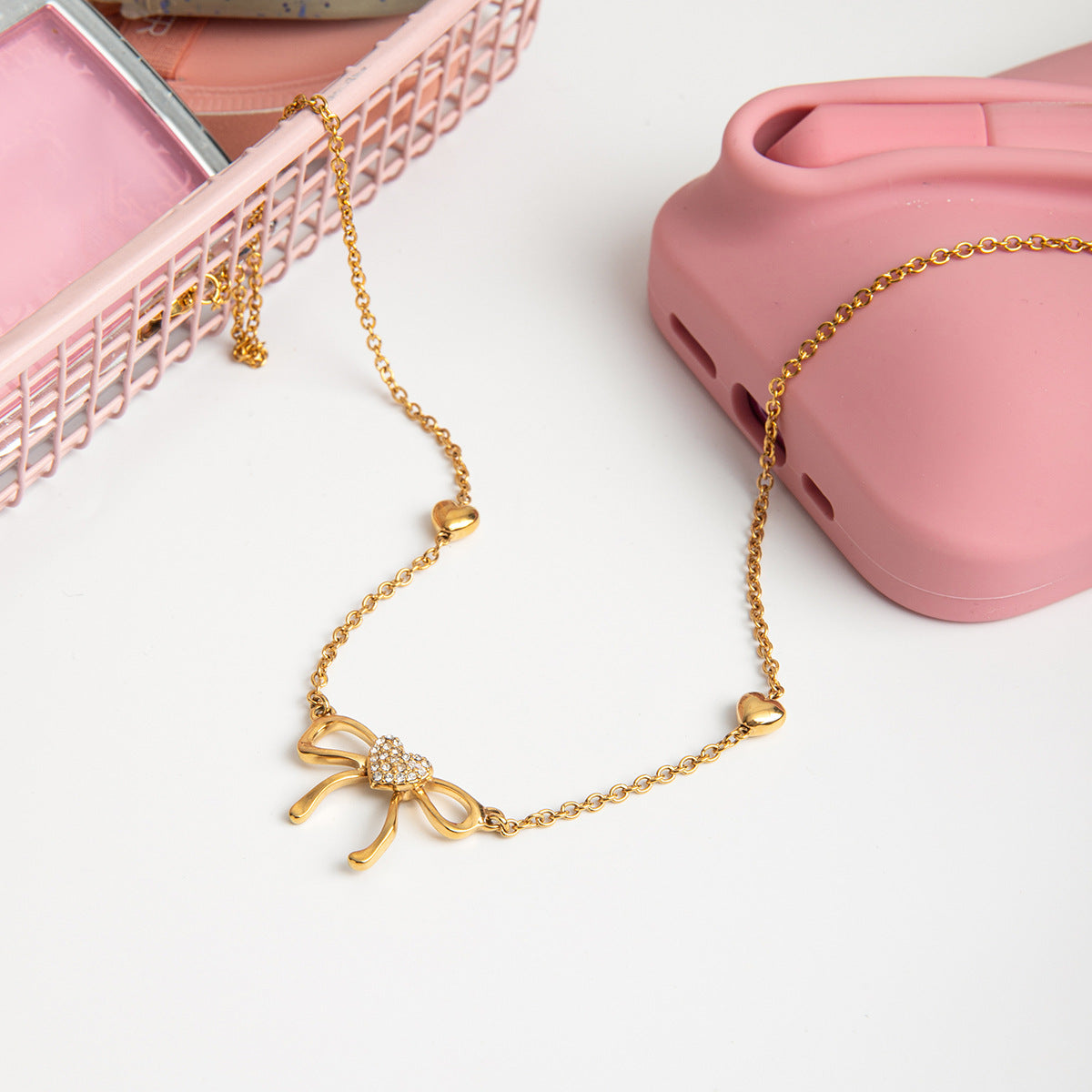 Collier pour femme avec pendentifs papillon et cœur en acier inoxydable