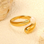 Bague ouverte pour femme motif coquillage et perle