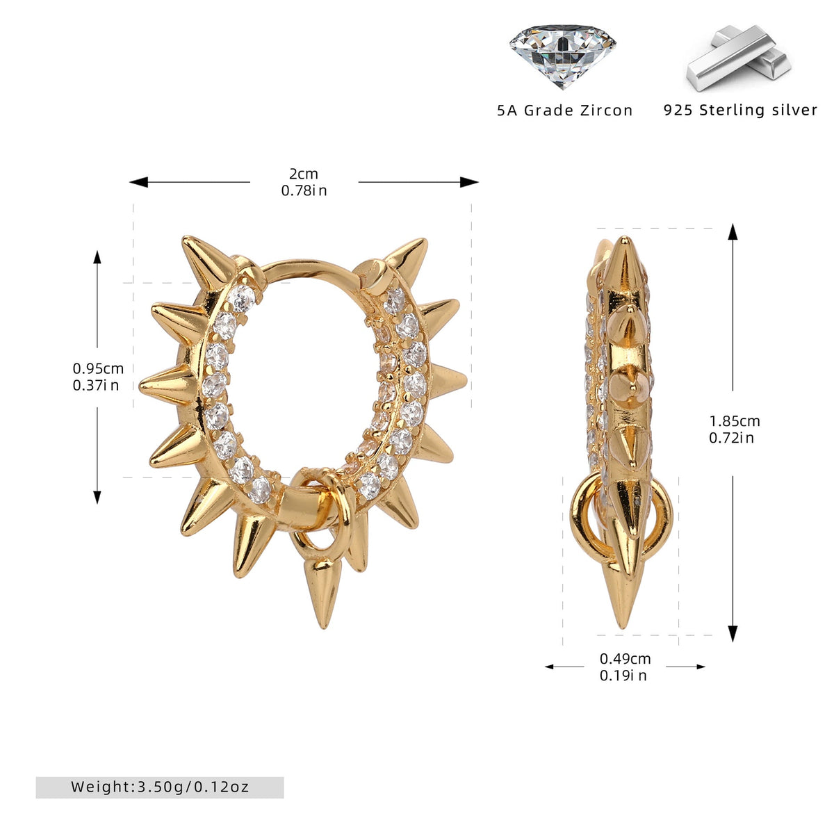 Boucles d'oreilles pendantes pointues pour femme avec zircons