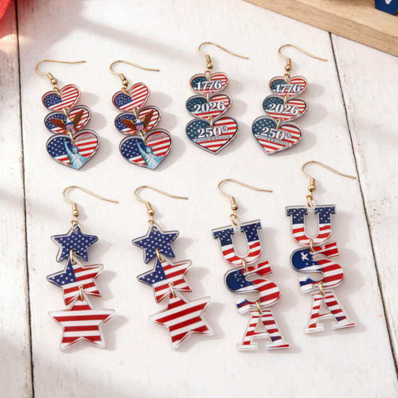 Boucles d'oreilles pendantes patriotiques en forme de nœud avec crochets dorés