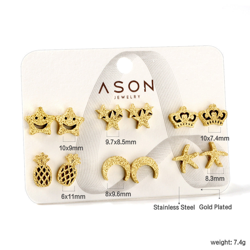 Set de boucles d'oreilles pour femme en acier inoxydable doré