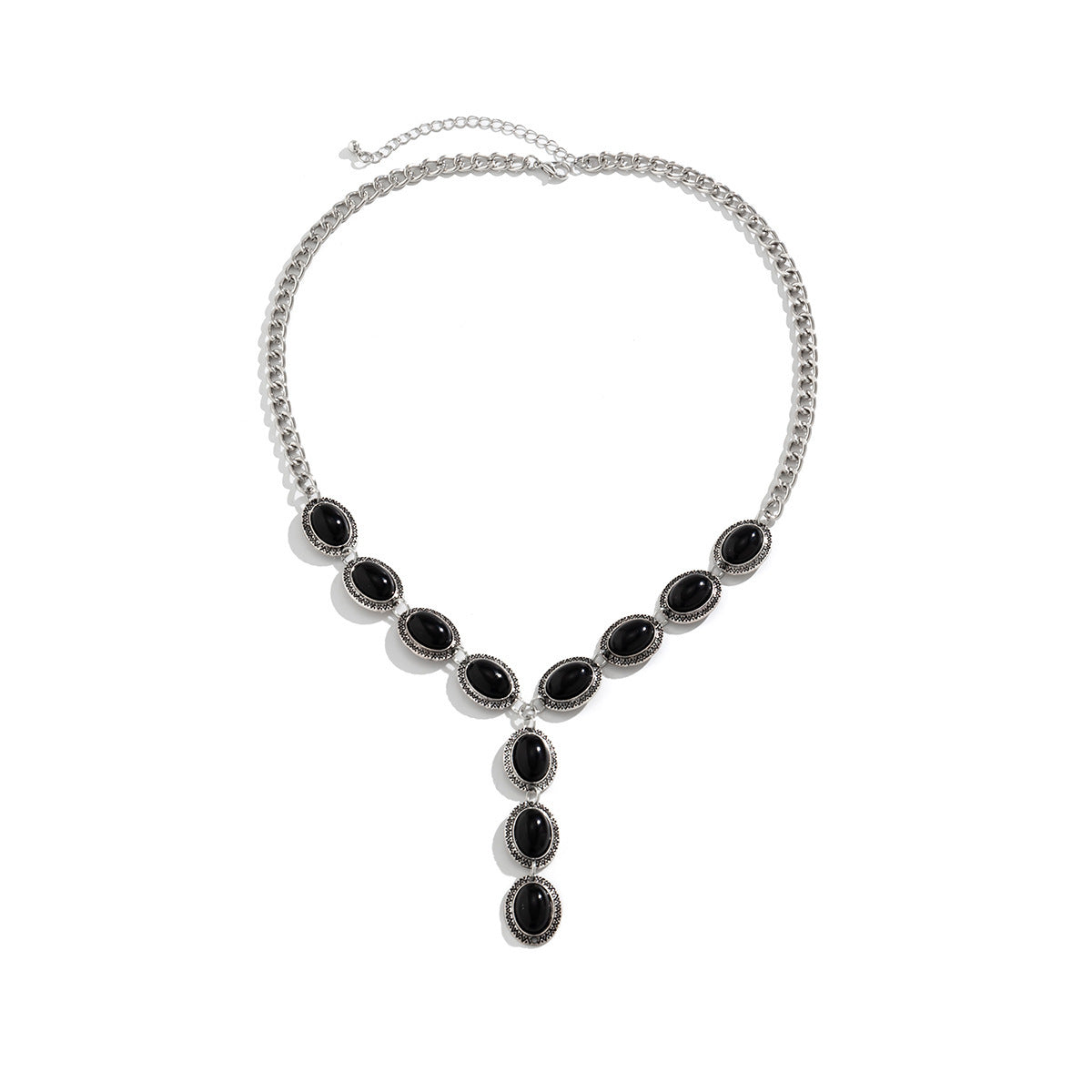 Collier Y pour femme avec pierres turquoise et finition argentée