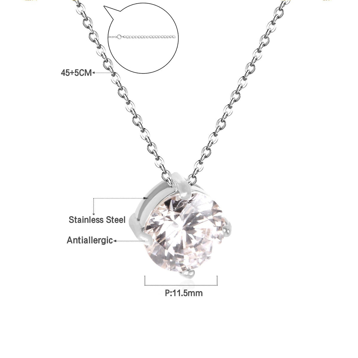 Collier pour femme avec pendentif cœur en acier inoxydable doré et zircon