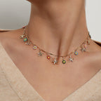 Collier pour femme avec pendentifs fleurs et oiseaux colorés