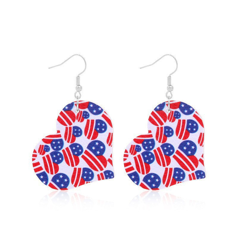 Boucles d'oreilles pendantes en forme de cœur avec imprimé drapeau