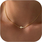 Collier pour femme avec pendentif croix minimaliste en acier