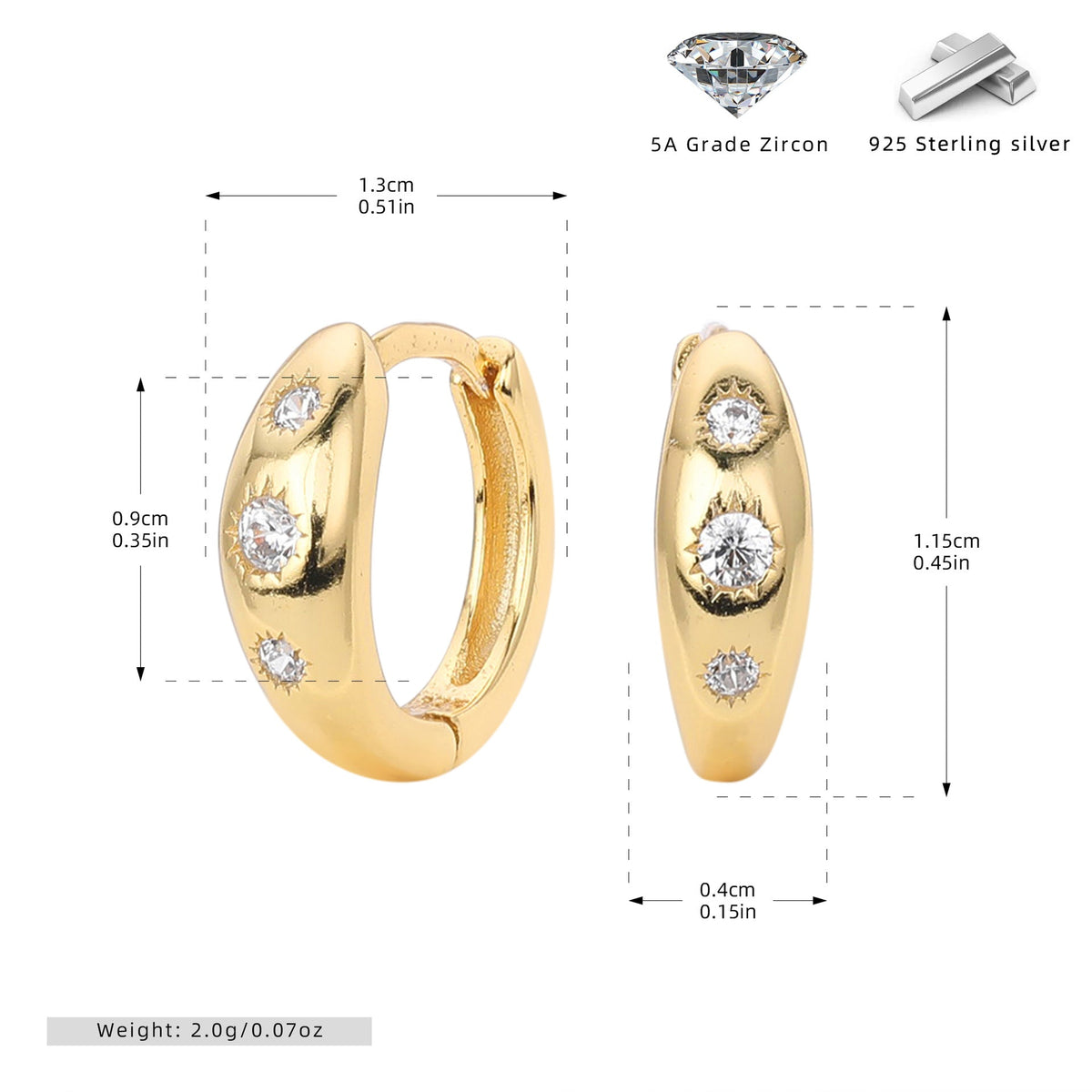 Boucles d'oreilles pendantes avec zircone en argent sterling 925
