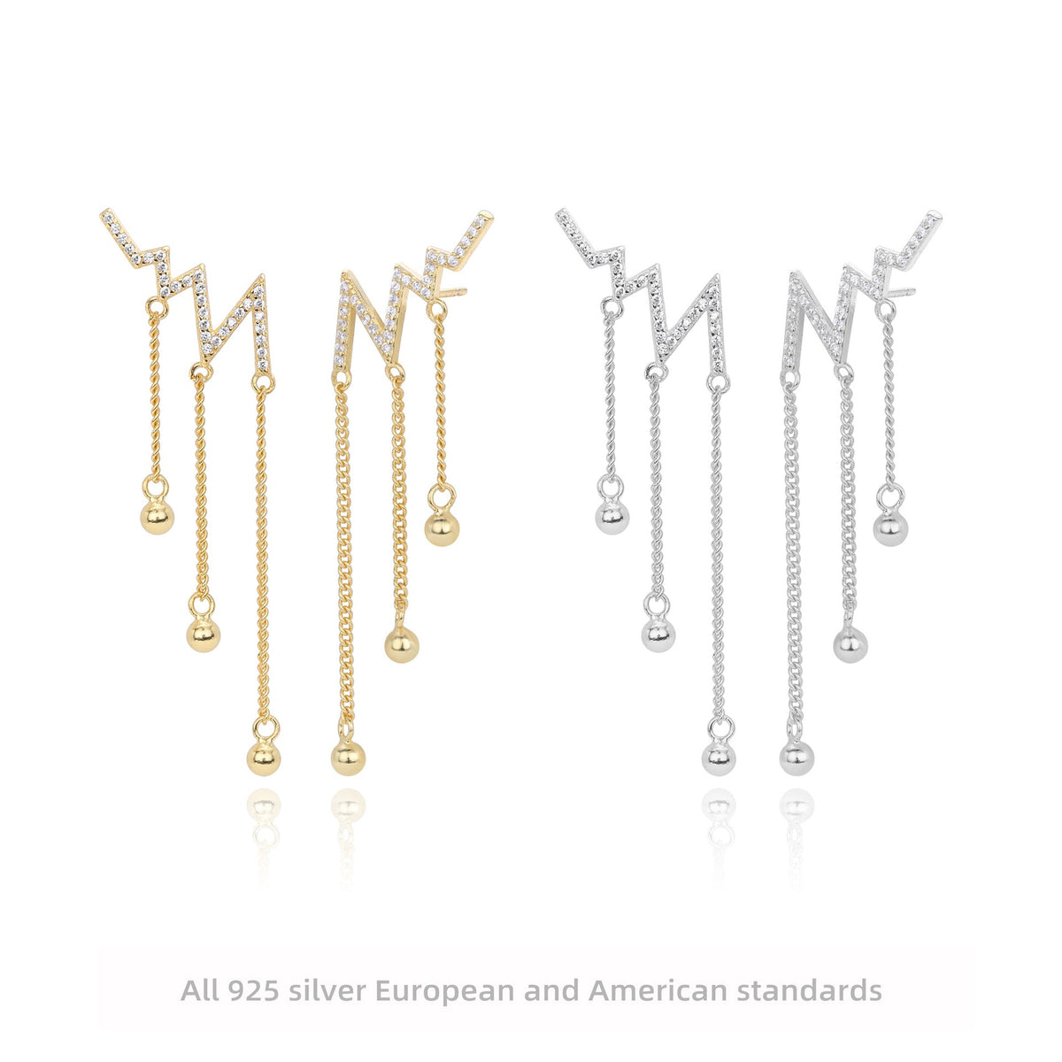 Boucles d'oreilles pendantes en argent sterling 925 avec zircone