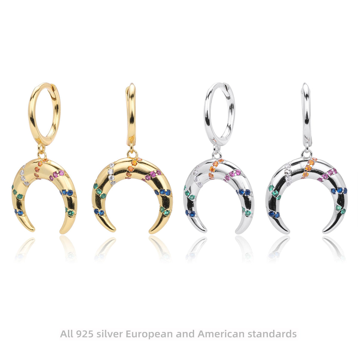 Boucles d'oreilles pour femme en argent sterling 925 et zircons colorés