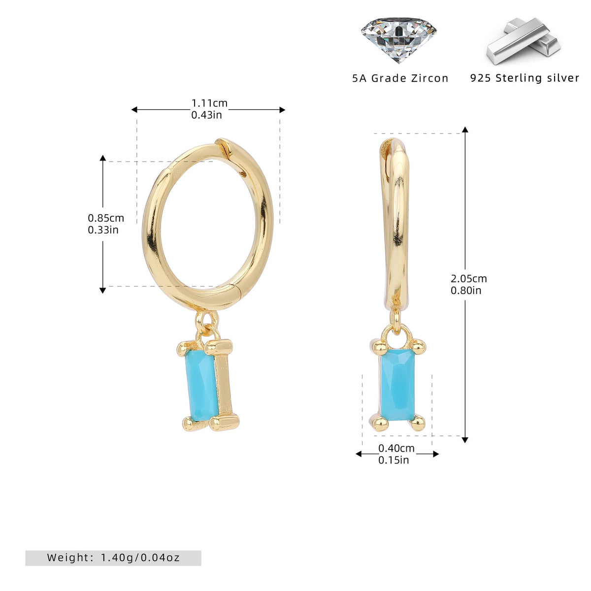 Boucles d'oreilles pendantes avec pendentif zircone