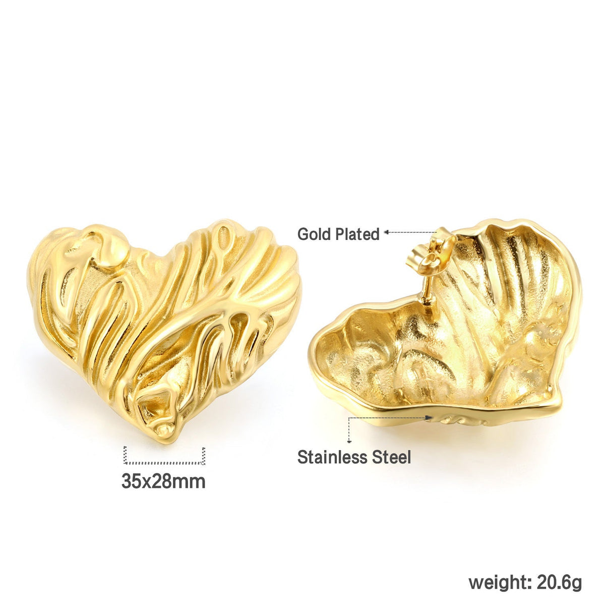 Clous d'oreilles pour femme motif cœur en acier inoxydable