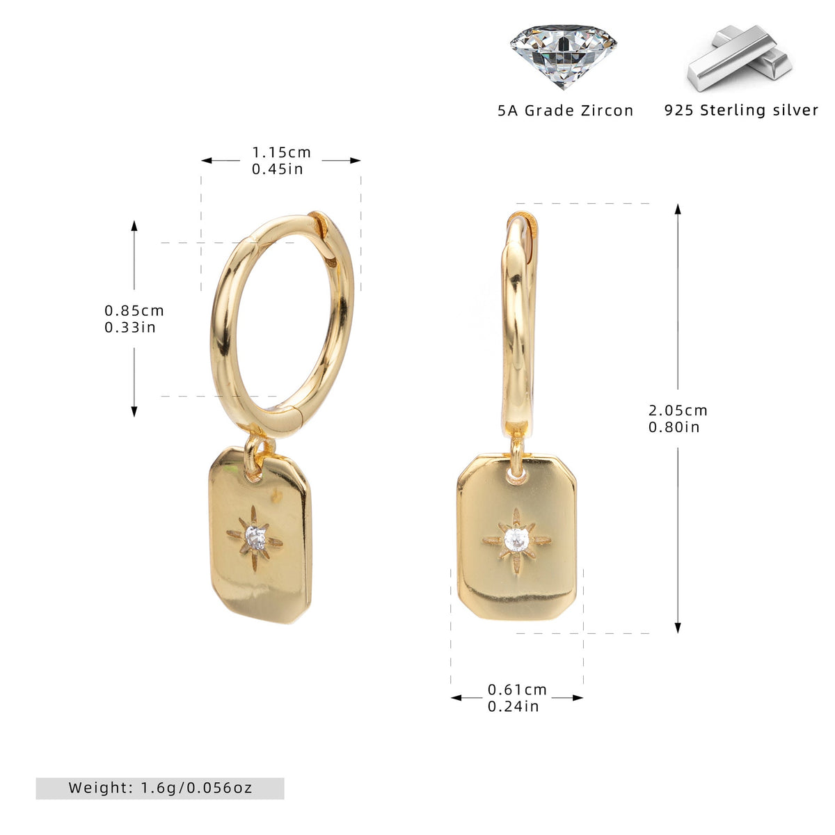 Boucles d'oreilles pendantes avec zircon en argent sterling 925