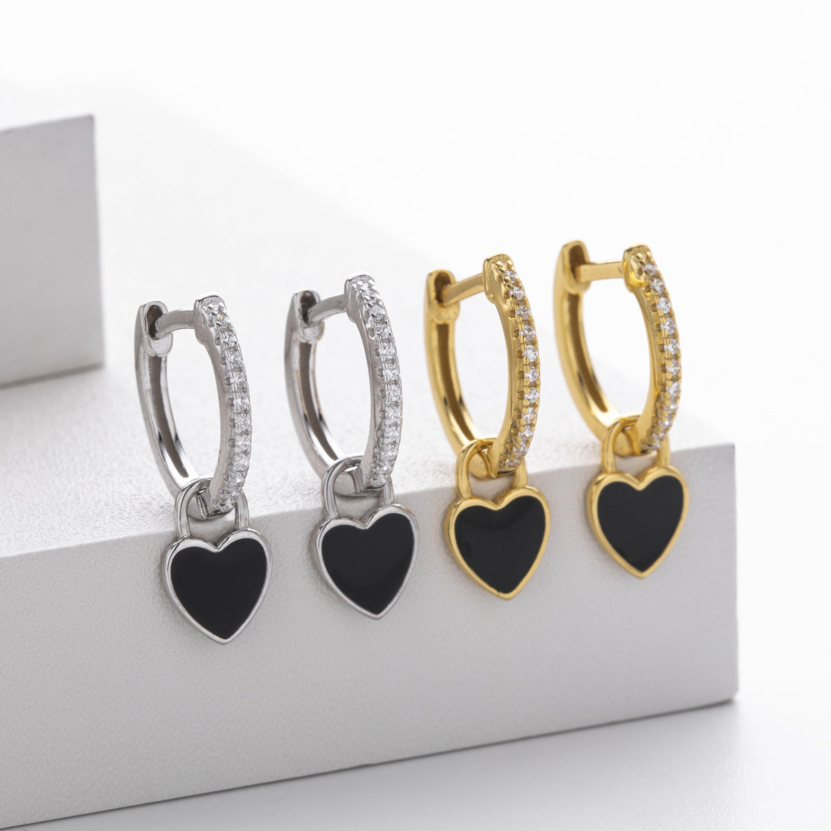 Boucles d'oreilles pendantes cœur en argent sterling 925