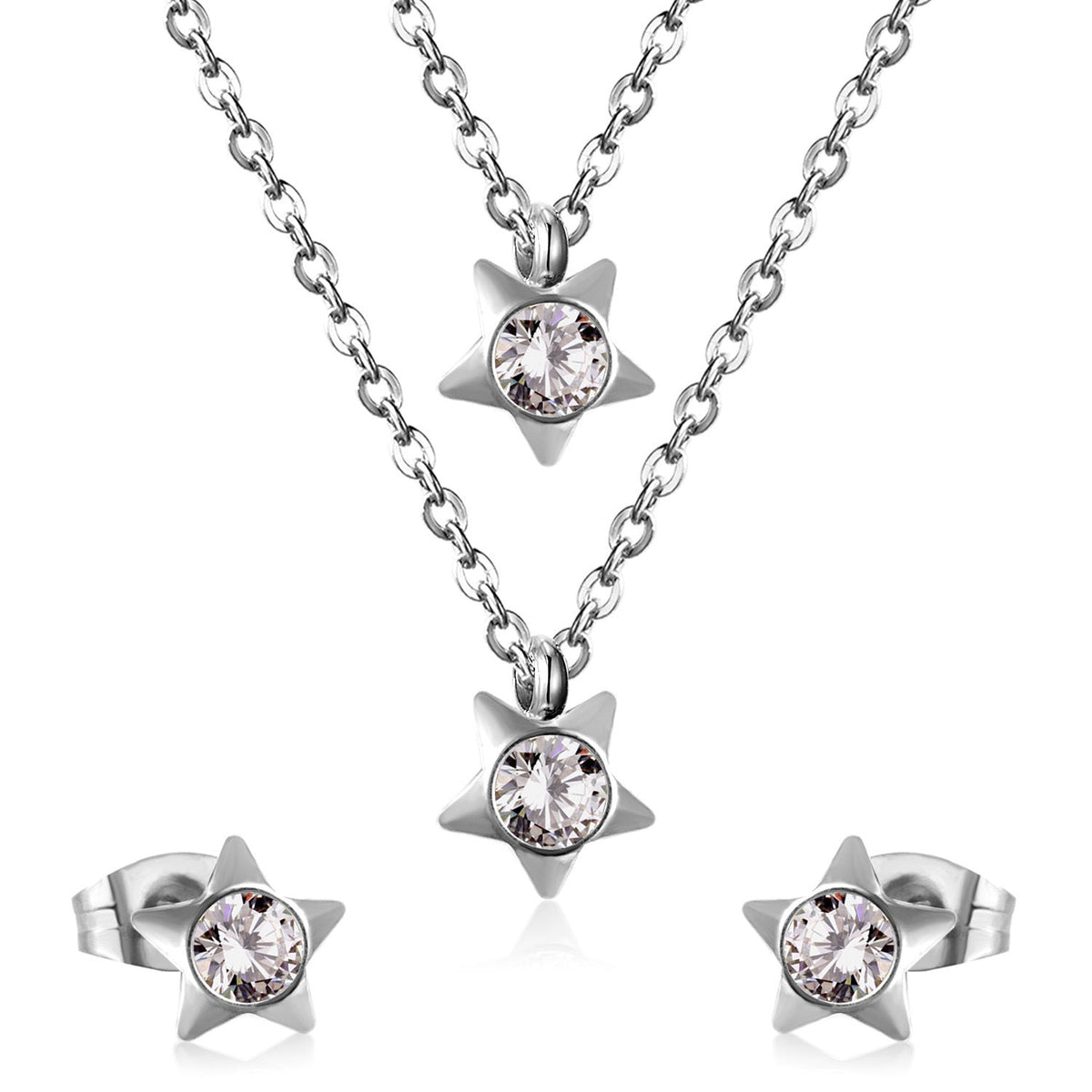 Parure de bijoux pour femme avec pendentifs étoile scintillants