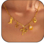 Collier pour femme avec pendentifs charmants en acier inoxydable