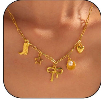Collier pour femme avec pendentifs charmants en acier inoxydable