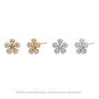 Boucles d'oreilles puces en forme de fleur avec zirconiums
