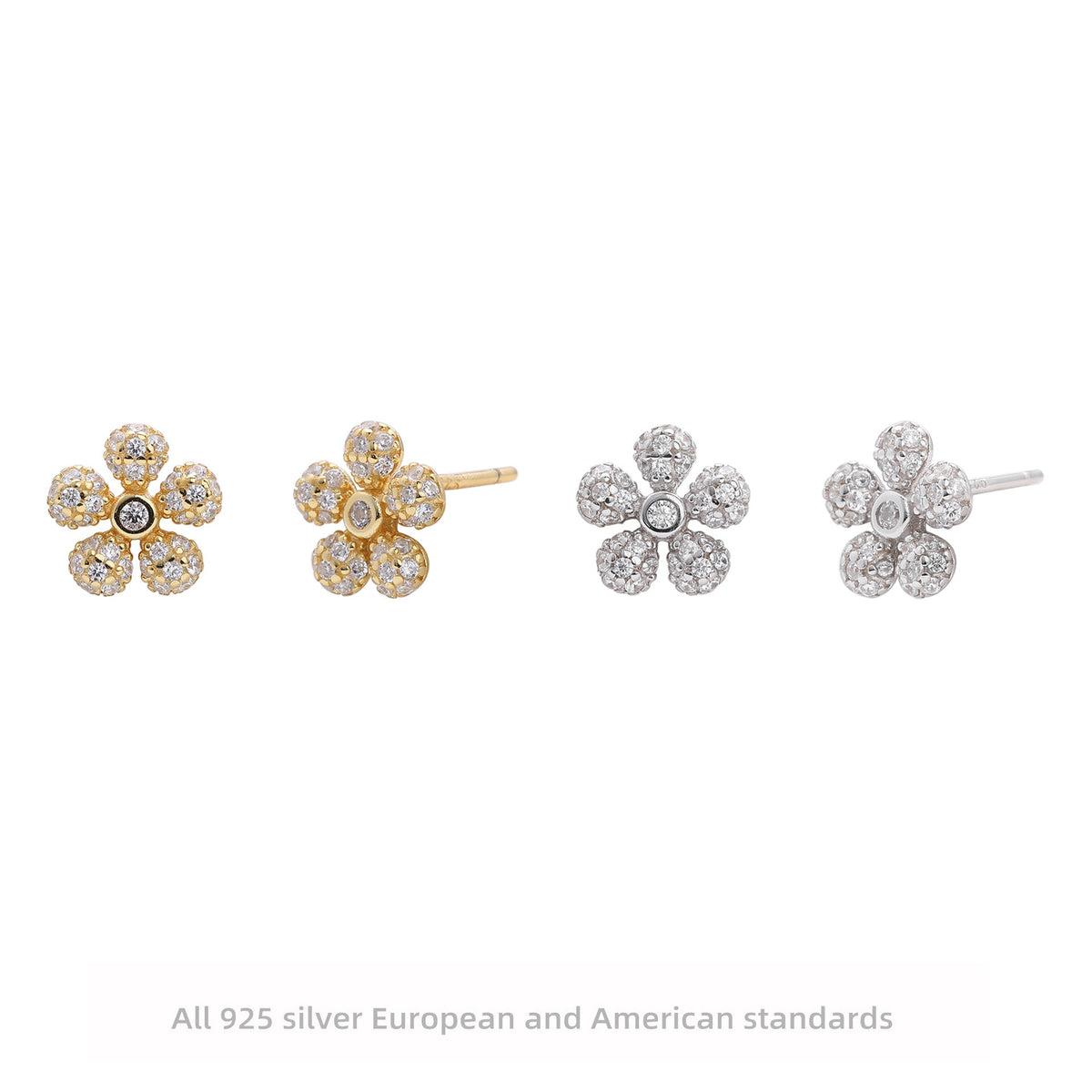 Boucles d'oreilles puces en forme de fleur avec zirconiums