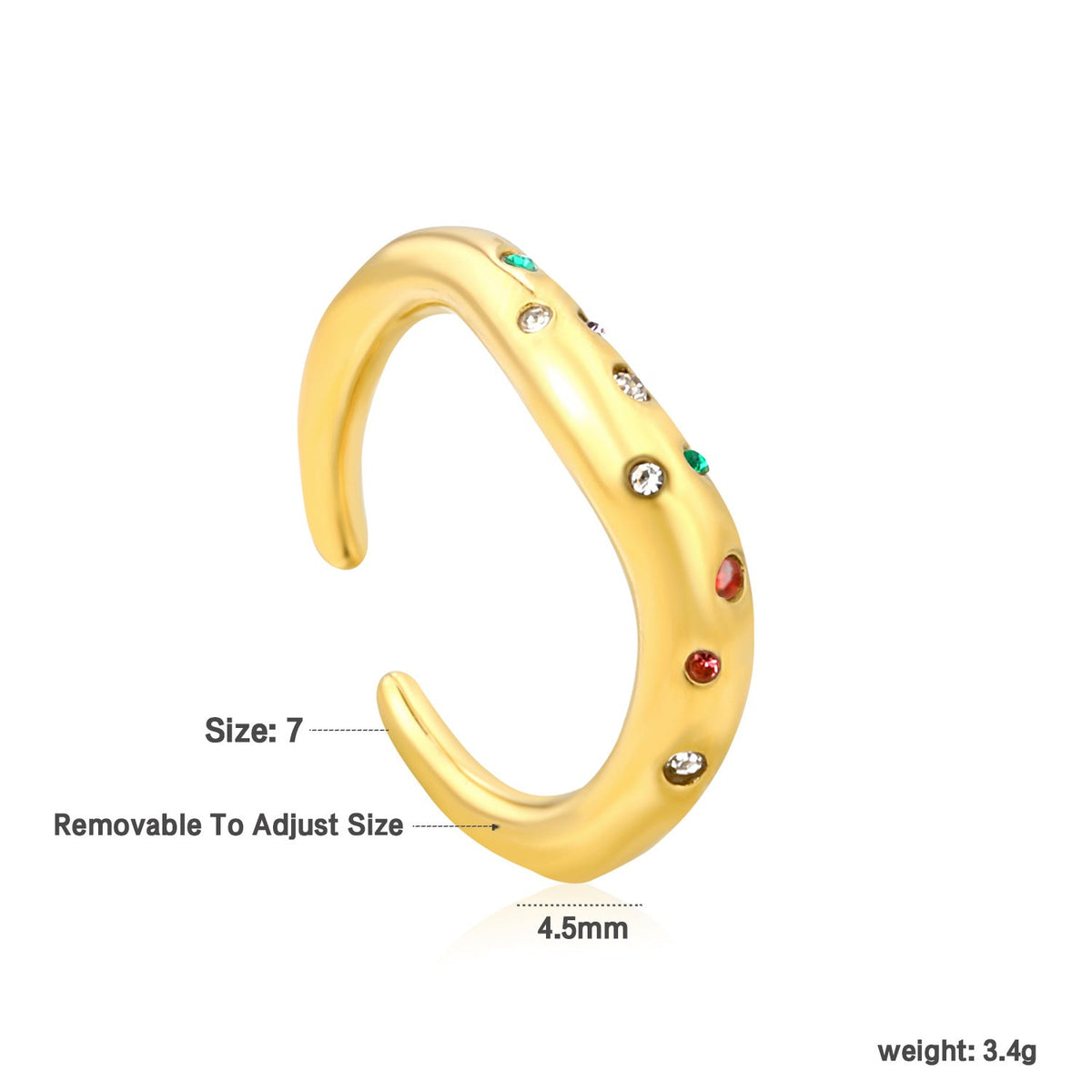 Bague réglable pour femme avec zircons et accents verts