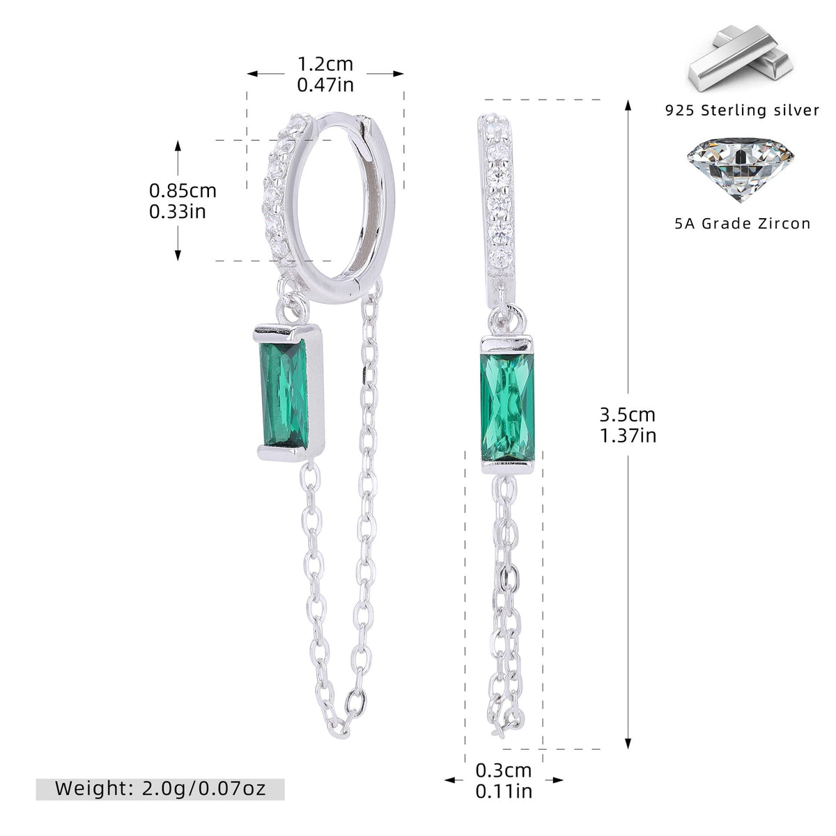 Boucles d'oreilles pendantes pour femme avec zircons bleus et chaînes