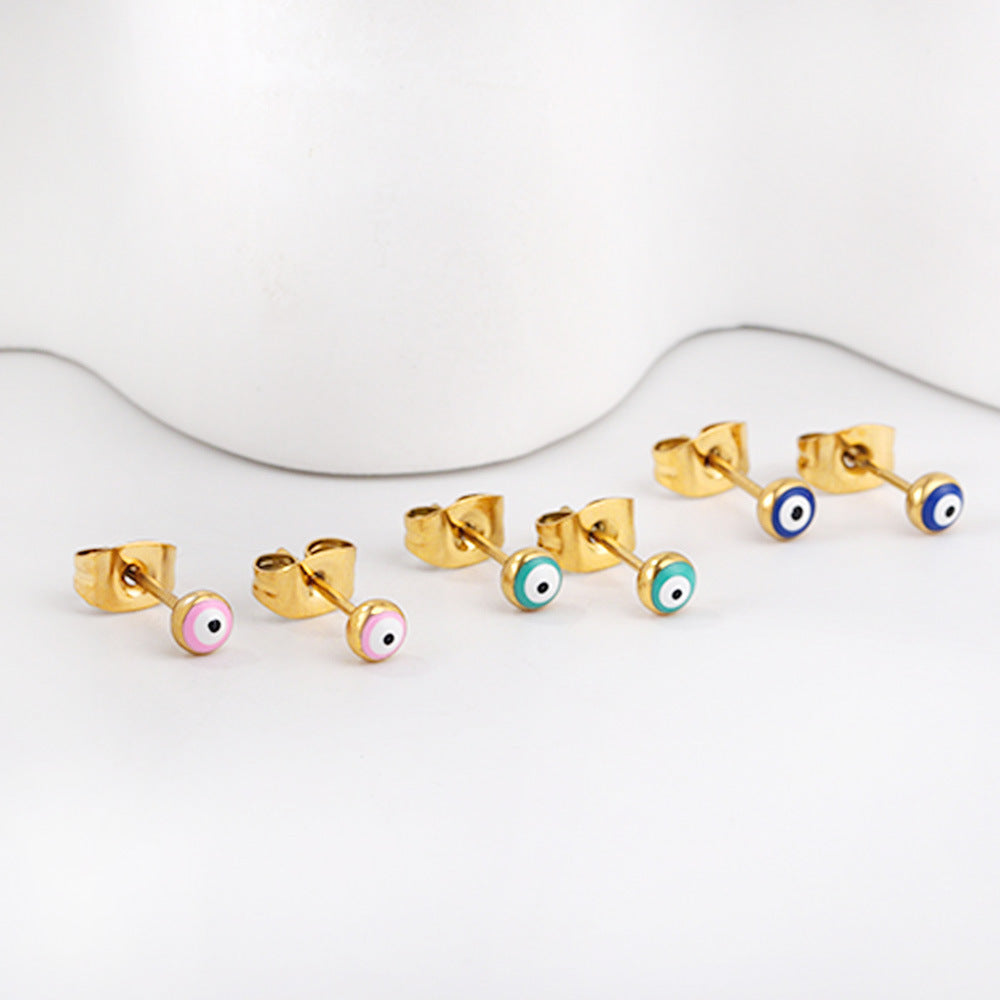 Boucles d'oreilles motif œil coloré en acier inoxydable