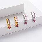 Boucles d'oreilles pendantes cœur en argent sterling 925 et zircone