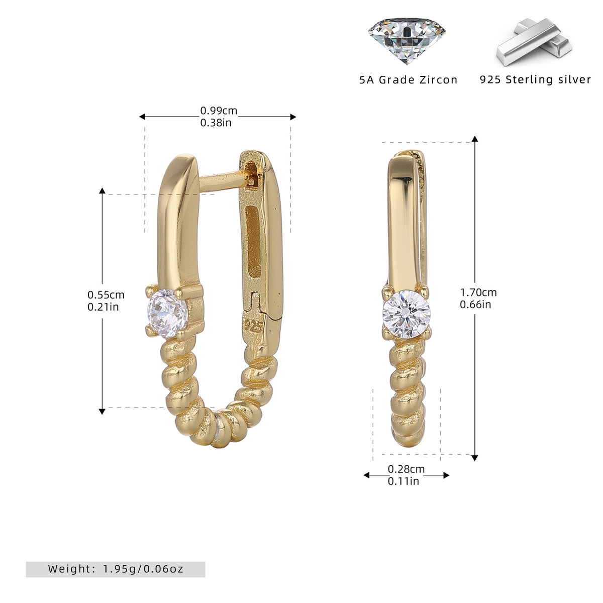 Boucles d'oreilles pendantes pour femme au design torsadé avec zircon