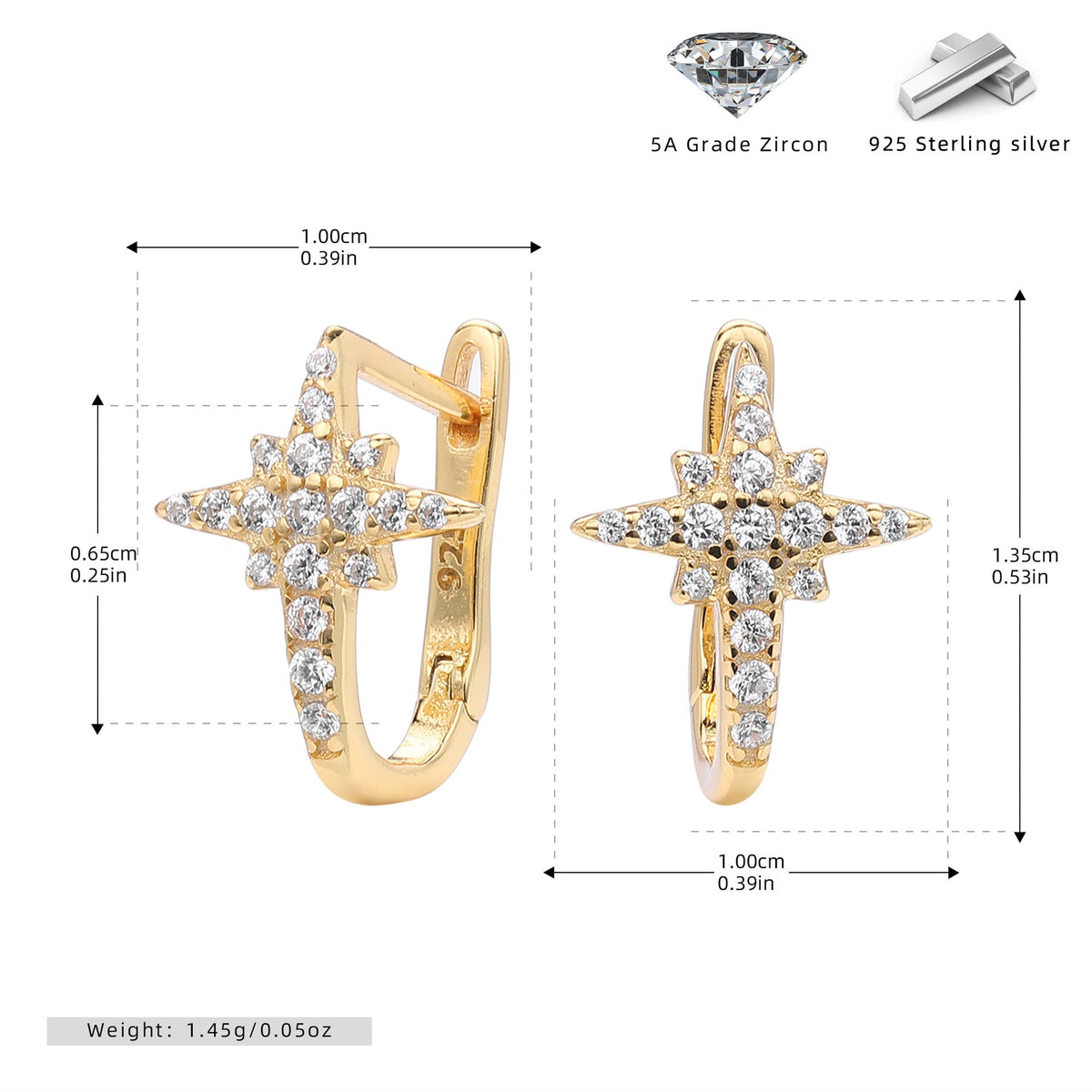 Boucles d'oreilles pendantes croix en argent sterling 925 et zircone