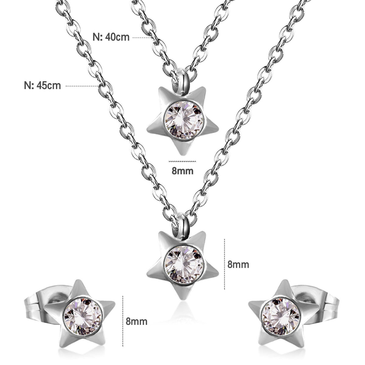 Parure de bijoux pour femme avec pendentifs étoile scintillants