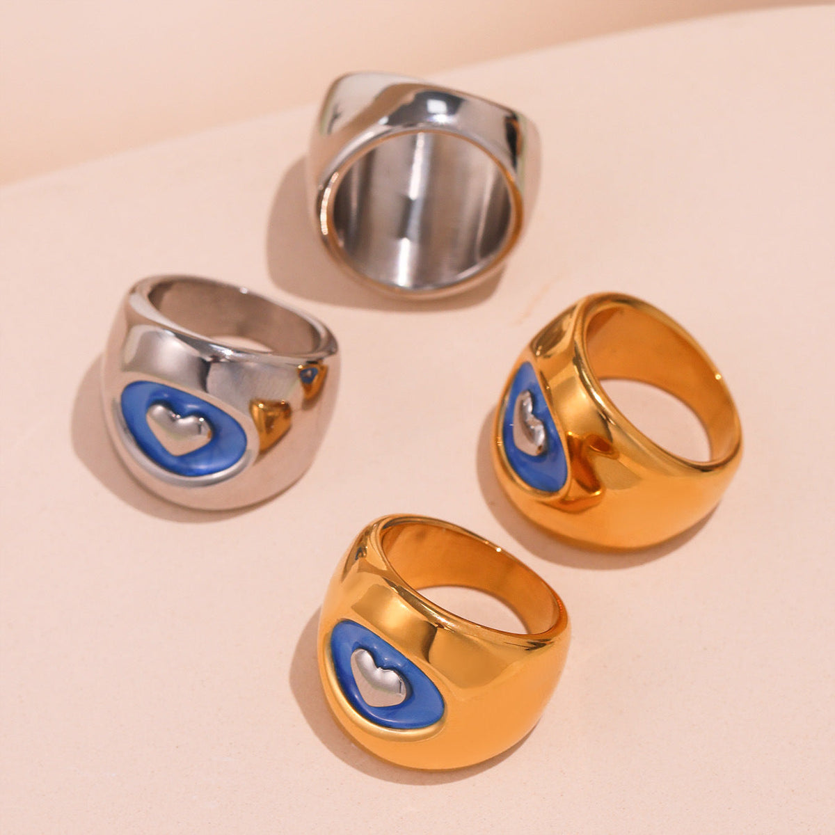 Bague pour femme avec motif cœur en acier inoxydable