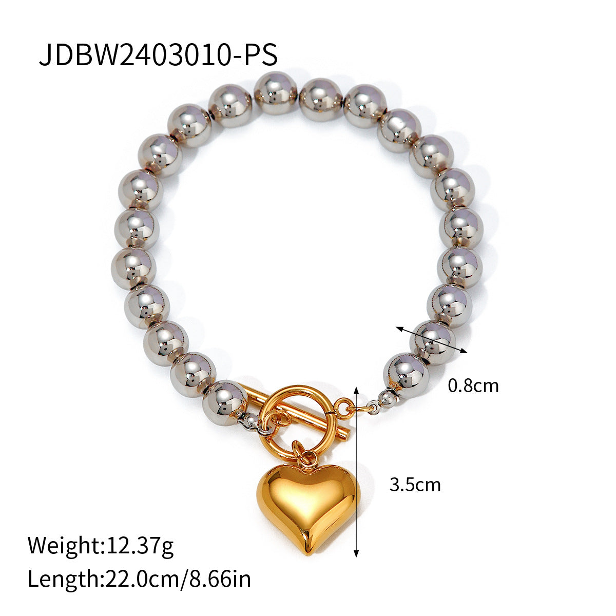 Bracelet pour femme avec perles élégantes et pendentif en forme de cœur