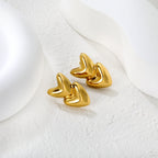 Boucles d'oreilles pendantes pour femme avec double cœur en acier inoxydable