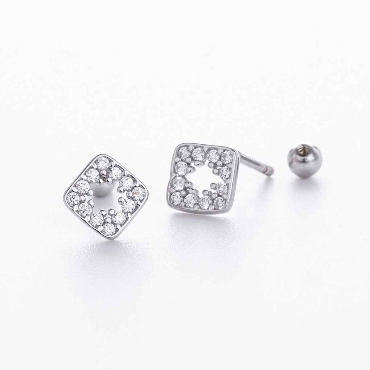 Boucles d'oreilles carrées en argent sterling 925 avec zircons