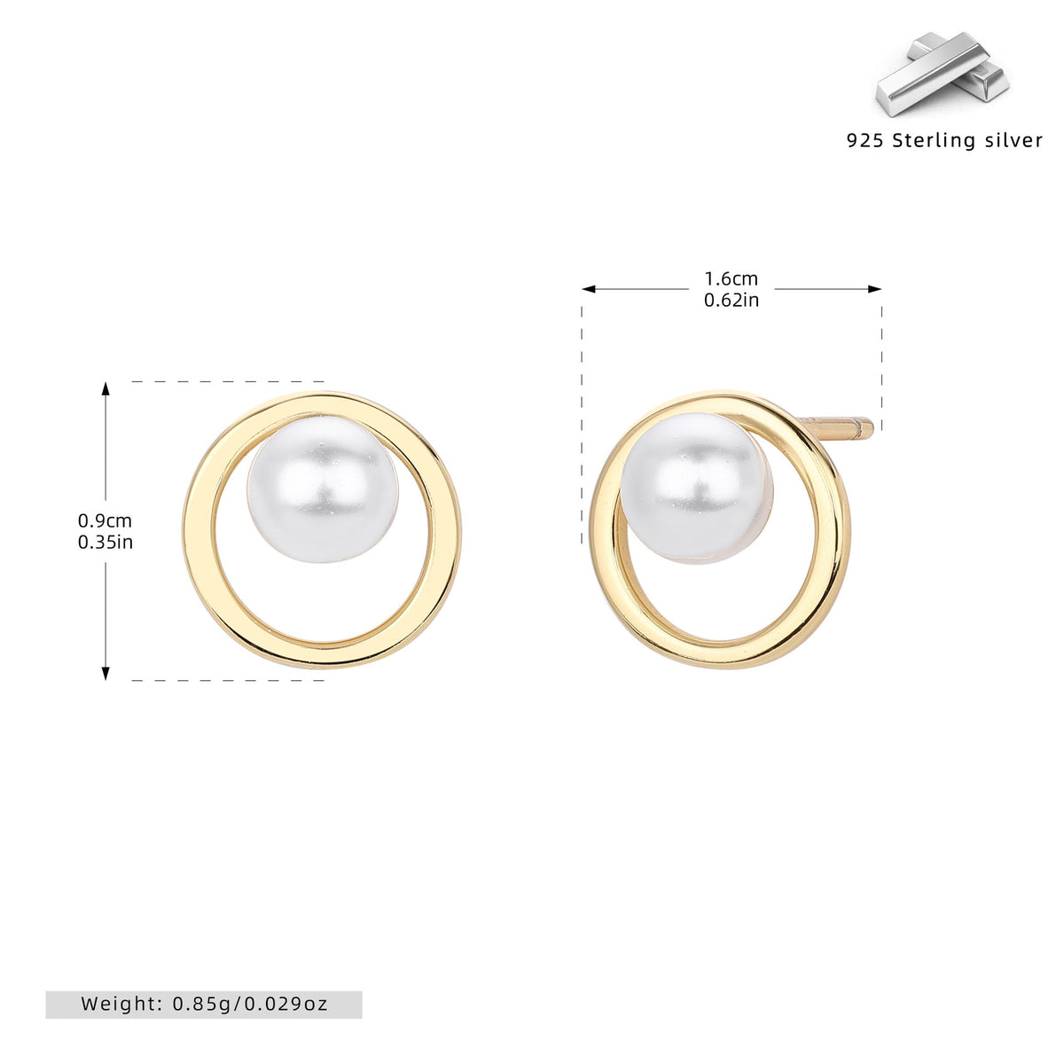 Boucles d'oreilles puces pour femme design perle moderne en argent sterling 925