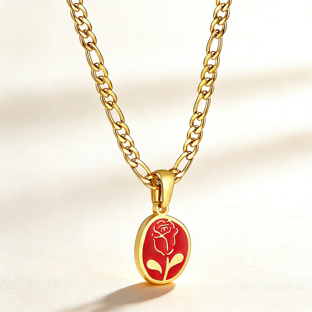 Collier pour femme avec pendentif rose et chaîne en acier inoxydable plaqué or