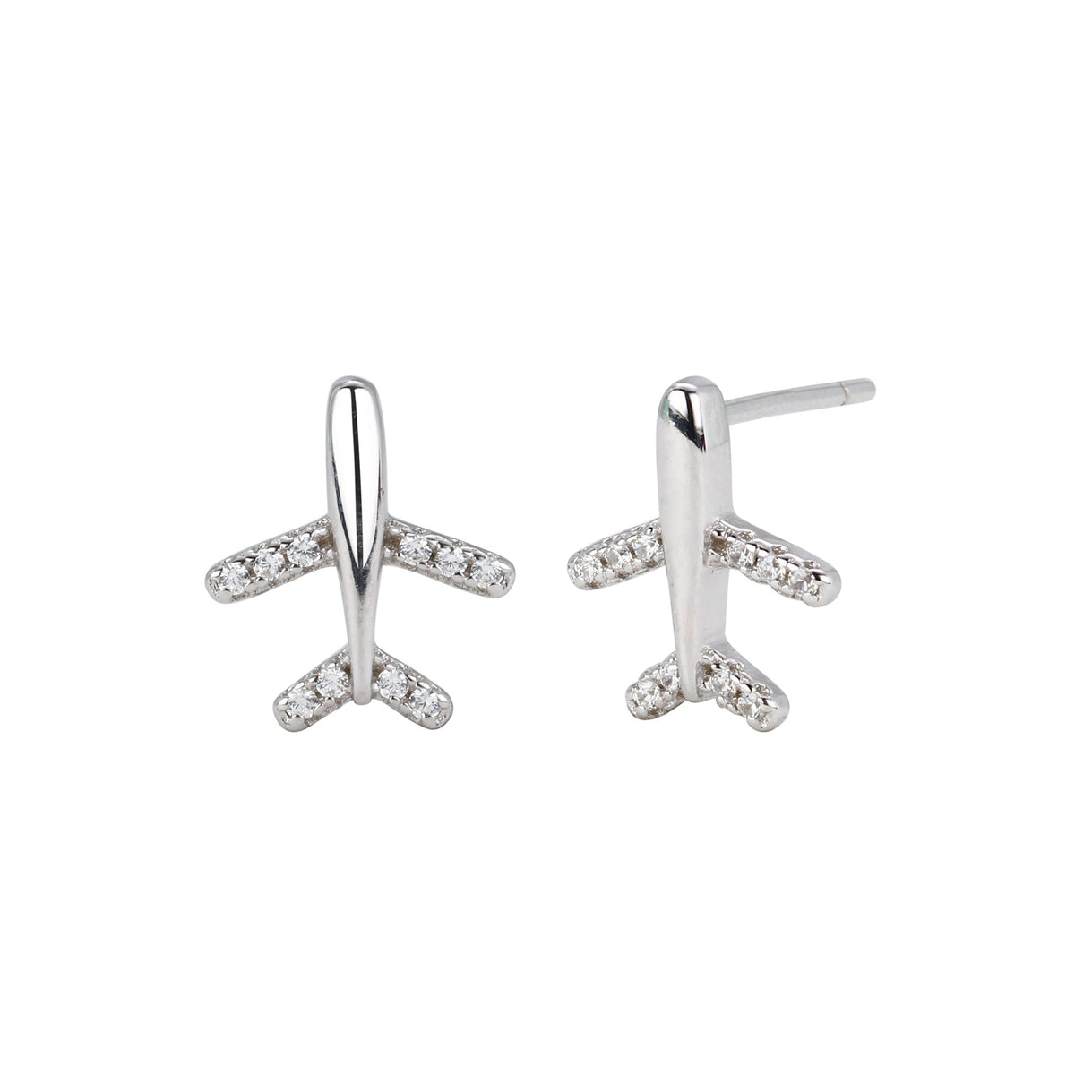 Clous d'oreilles pour femme design avion moderne avec strass