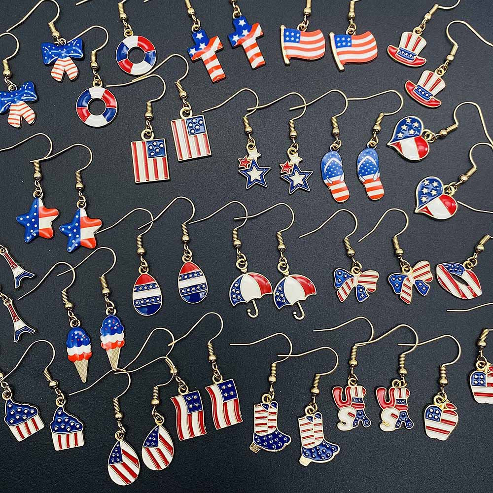 Boucles d'oreilles pendantes patriotiques drapeau en émail pour femme