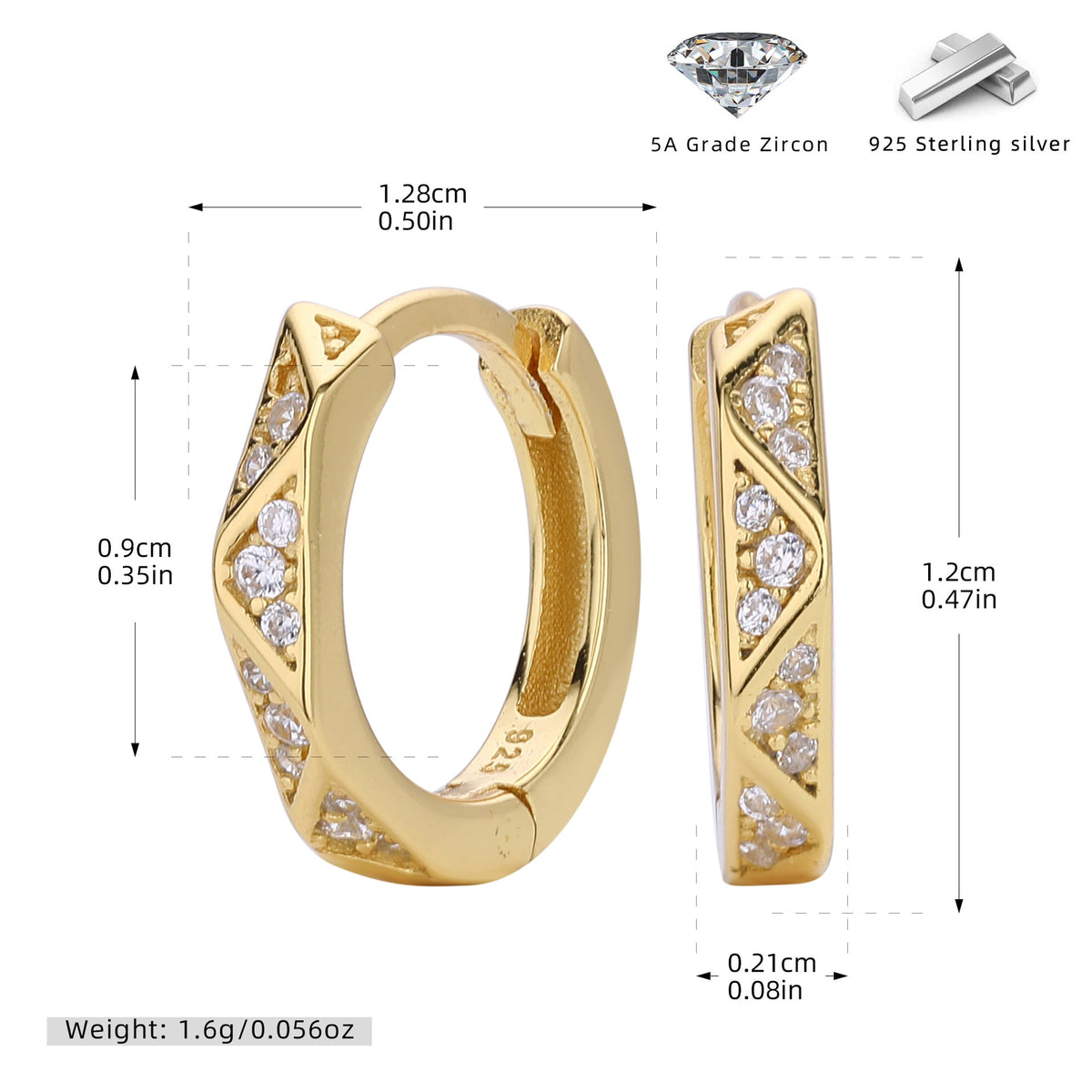 Boucles d'oreilles pour femme en argent sterling 925 avec zircons