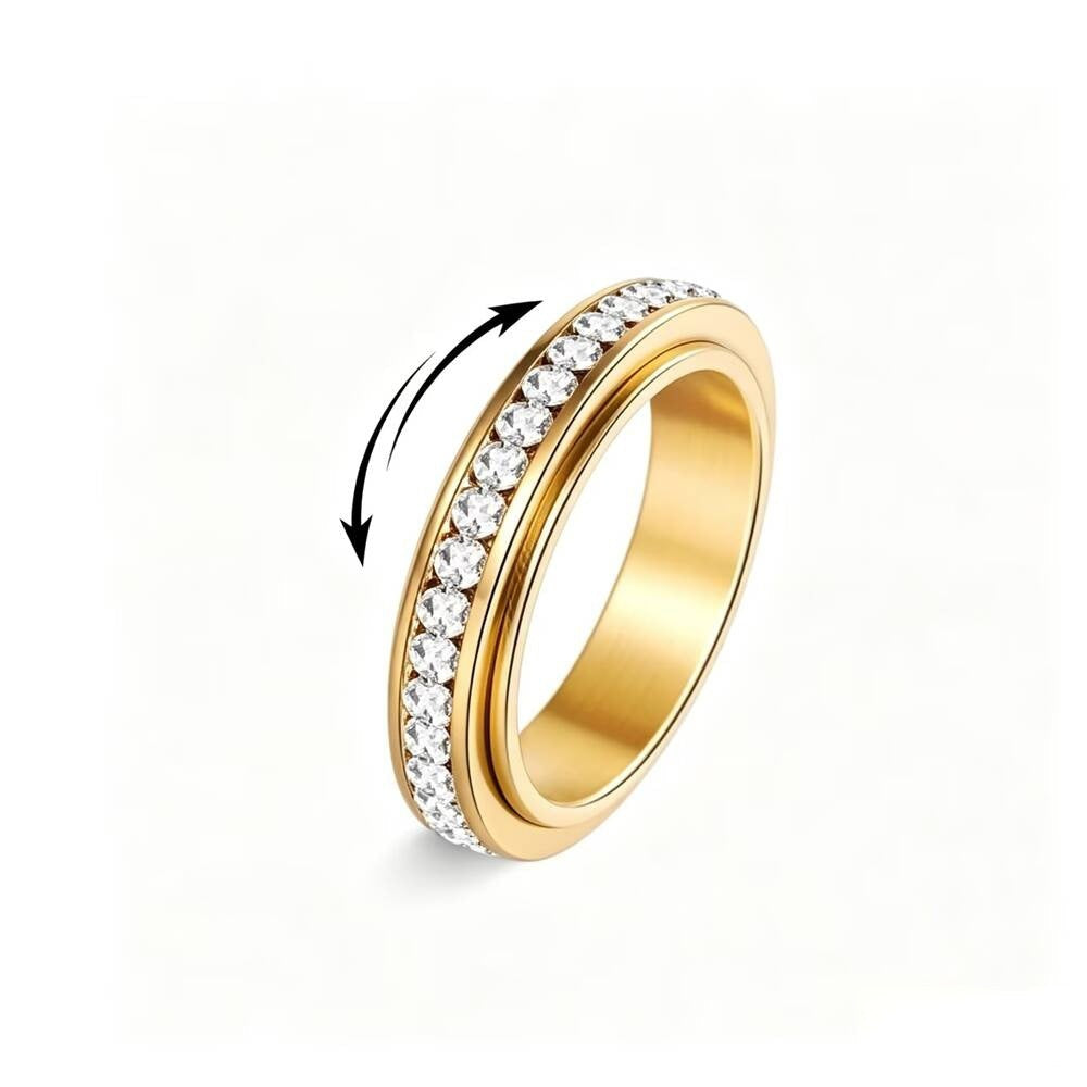 Bague pour homme à motif damier noir et blanc et détails dorés