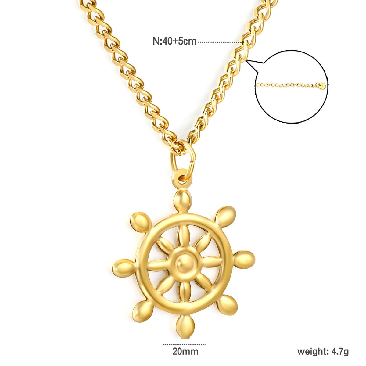Collier pour femme avec pendentif gouvernail et chaîne réglable