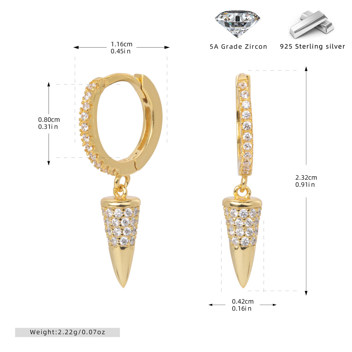 Boucles d'oreilles pendantes cône en argent sterling 925