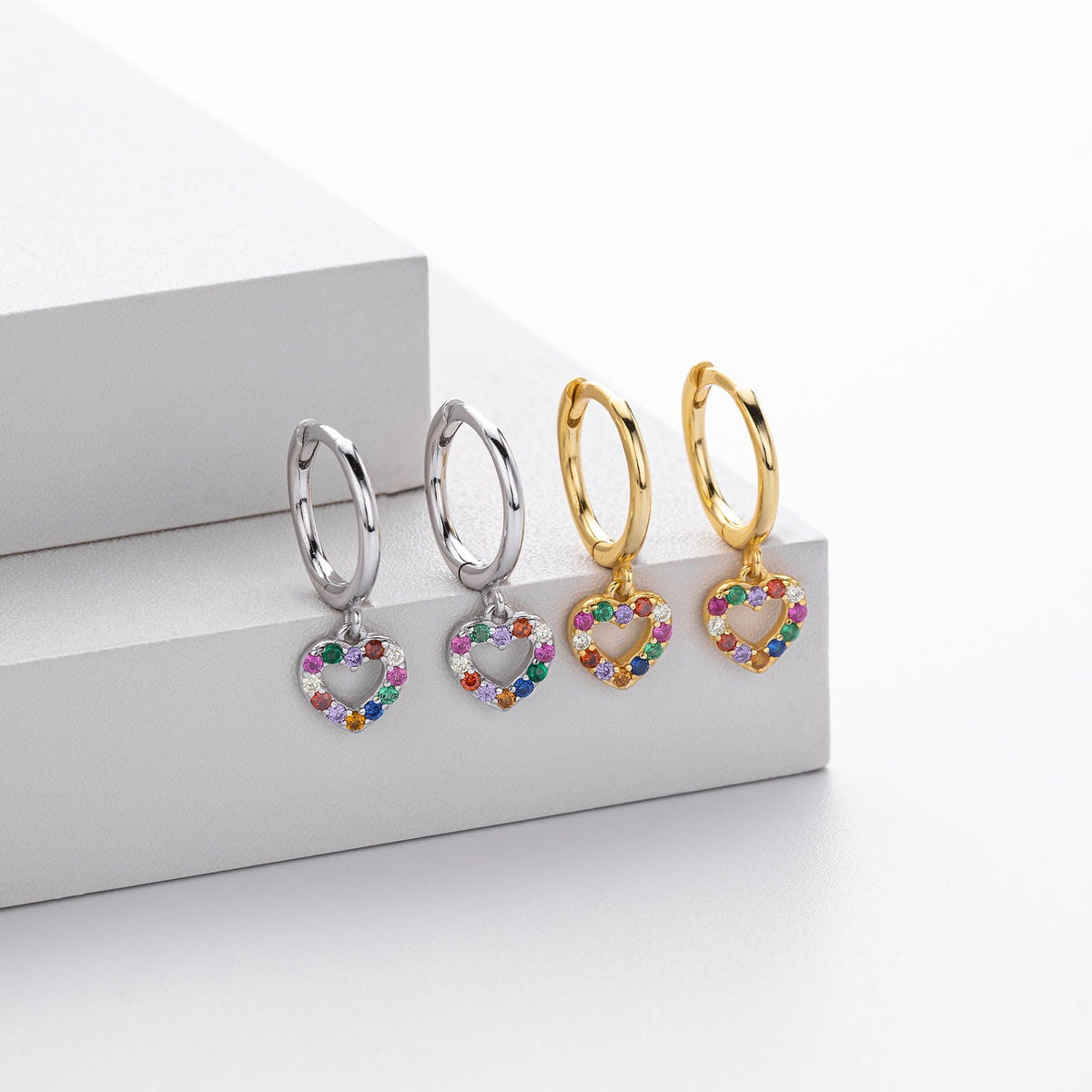 Damen Ohrhänger mit buntem Herzanhänger aus 925 Sterling Silber