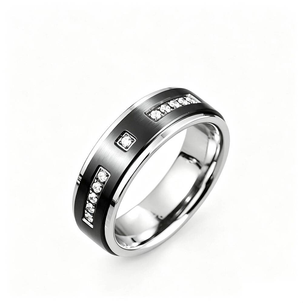 Bague pour homme avec zircons et finition bicolore en acier inoxydable