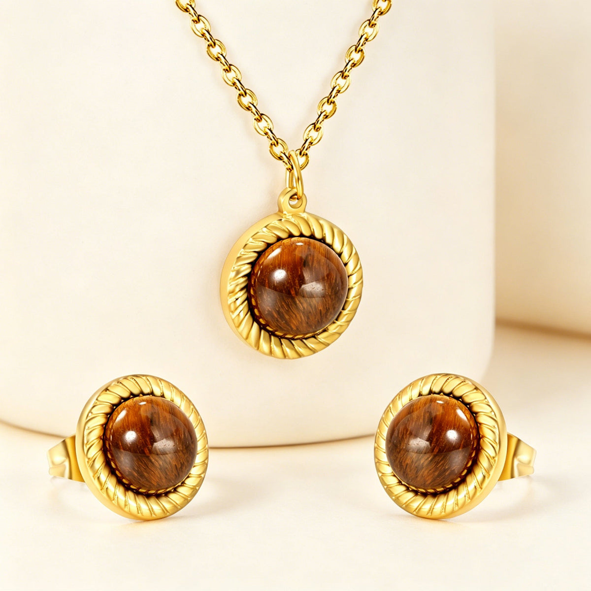 Parure de bijoux avec pendentif œil de tigre