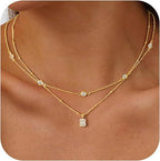 Collier double rang pour femme avec pendentif scintillant