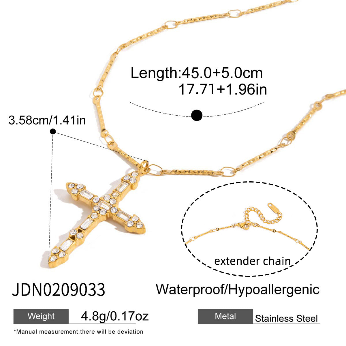 Collier pour femme avec pendentif croix en acier inoxydable