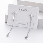 Boucles d'oreilles pour femme motif croix avec chaîne élégante